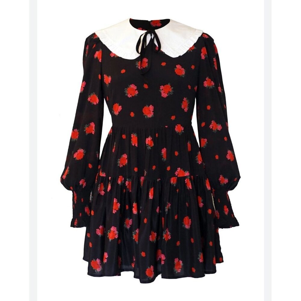Floral Black and Red Mini Dress